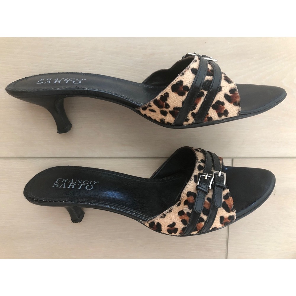Leopard Faux Calf Hair & Leather Franco Sarto Kitten Heel Slides SZ 8.5M